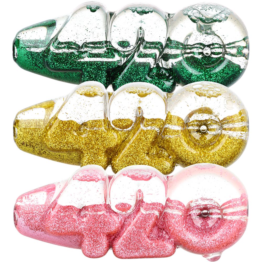 Glitter 420 Glycerin Glass Hand Pipe - 4.25" / 4ct
